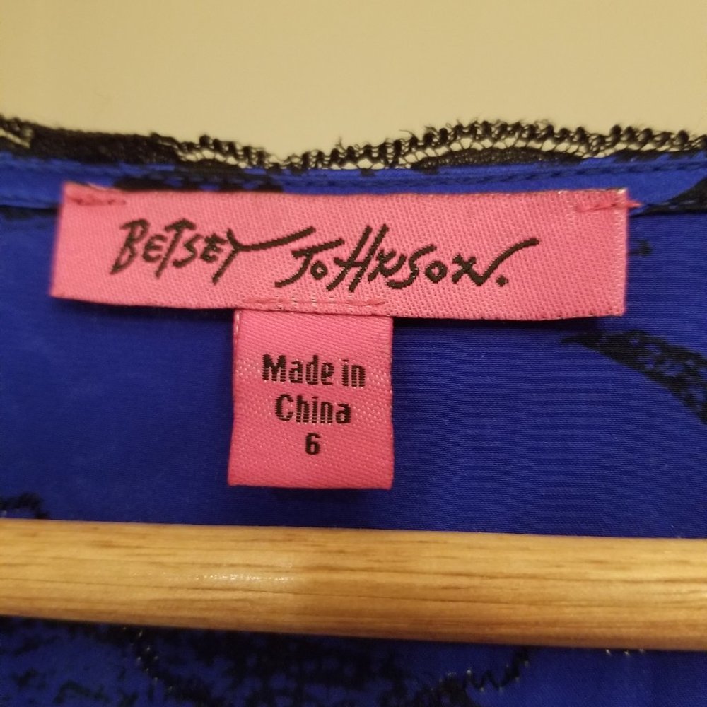 Betsey Johnson Blue and Black Lace-Trim Fit & Flare Pterodactyl Dress - Picture 3 of 9